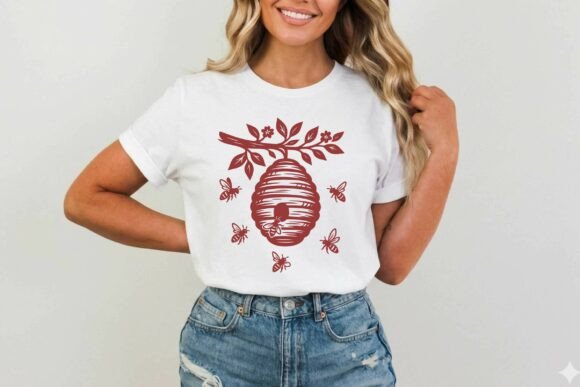 Beehive and Swarming Bees Clipart Vector: Graphics for T-Shirt Designs