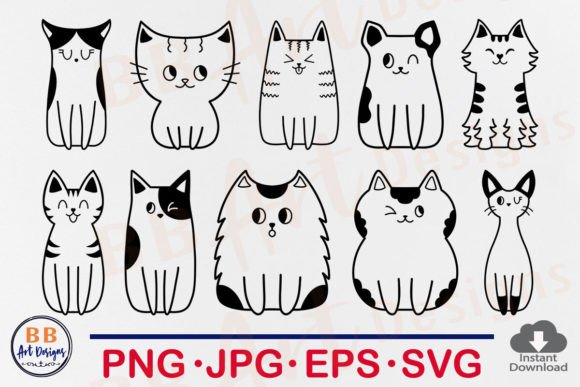 Cat SVG Bundle: Cute Doodle Cats T-Shirt Graphics