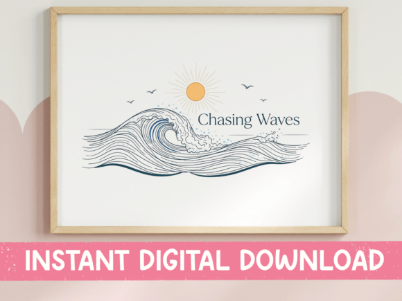 Chasing Waves Coastal Line Art SVG: Graphics & T-Shirt Designs