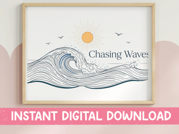Chasing Waves Minimalist Ocean Line Art: Graphics for T-Shirt Designs & Branding