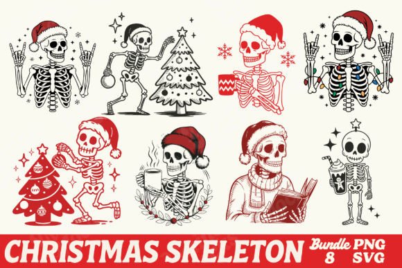 Christmas Skeleton SVG Clipart Bundle: Graphics for T-Shirt Designs & Local Branding