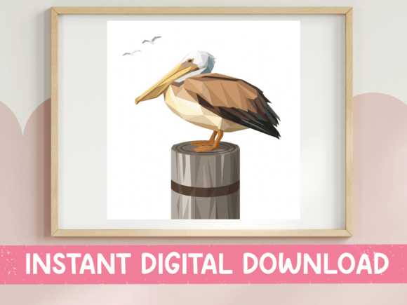 Coastal Pelican on Dock Post Art: Graphics for T-Shirt Designs
