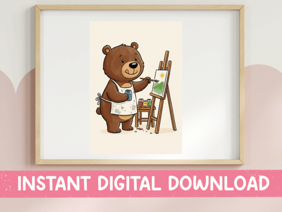 Cute Bear Painting Art Easel Design: Graphics for T-Shirt Designs