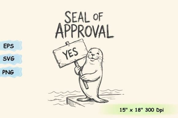 Cute Seal of Approval Funny Line Art