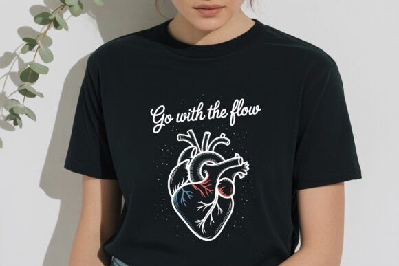 Go with the Flow Line Art Heart SVG: Graphics for T-Shirt Designs