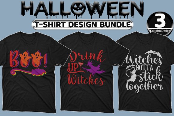 Halloween Day T-shirt Design Bundle-12: Graphics & Print Templates