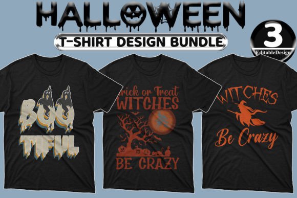 Halloween Day T-Shirt Design Bundle-15: Graphics & Print Templates
