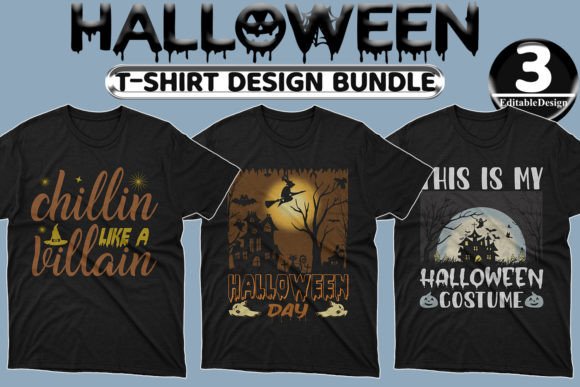 Halloween Day T-Shirt Design Bundle-17: Graphics & Print Templates