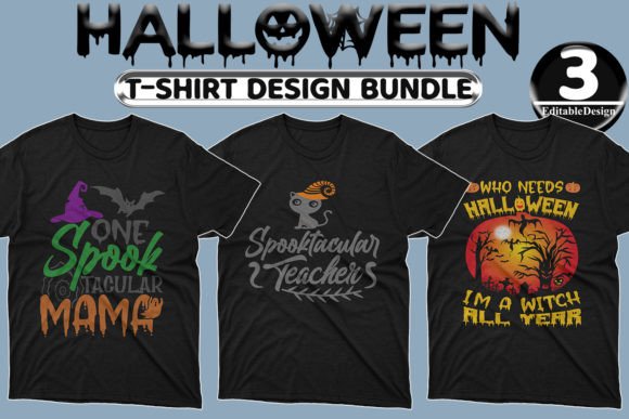 Halloween Day T-Shirt Design Bundle-19: Graphics & Print Templates