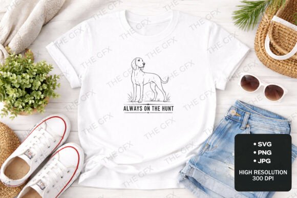 Hound Dog Always on the Hunt Line Art: Graphics & T-Shirt Designs