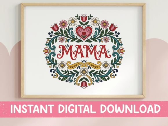 Mama Folk Art Floral Circle SVG PNG Graphics