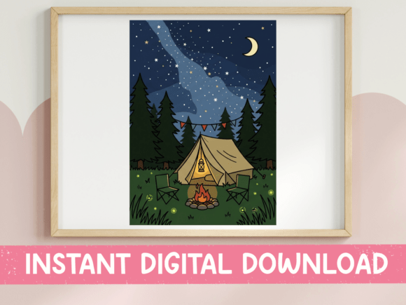 Night Camping Tent Under Stars Art: T-Shirt Designs & Graphics