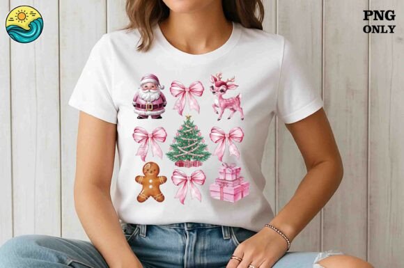 Pink Christmas Clipart Set PNG: Graphics for T-Shirt Designs