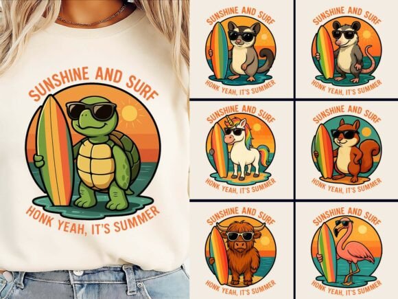 Summer Animal Clipart T-Shirt Bundle: Graphics for Vibrant T-Shirt Designs