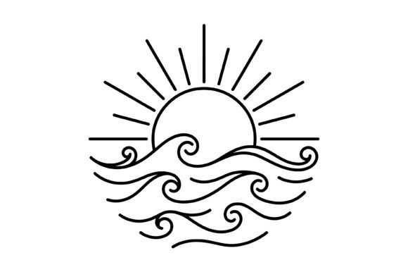 Sun Ocean Wave Minimalist Line Art SVG: Graphics for T-Shirt Designs