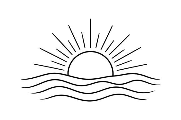 Sunrise Ocean Wave Line Art SVG: Graphics for T-Shirt Designs & Content