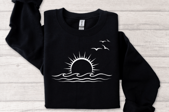 Sunset Ocean Line Art SVG for T-Shirt: Graphics & T-Shirt Designs