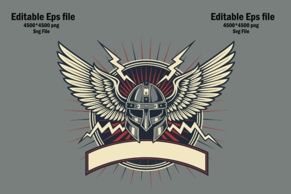 Winged Helmet with Lightning Bolts Graphics for T-Shirt Designs